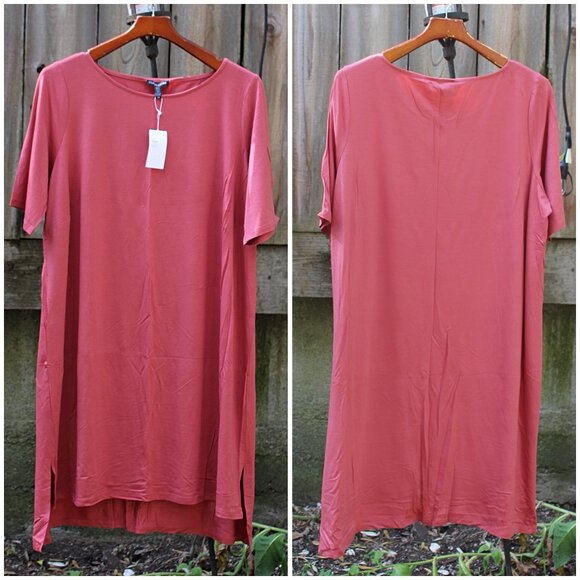 New w/Tags - sz 2X Eileen Fisher -Ballet Neck Shift Dress Tencel Jersey, Chutney - Picture 1 of 11